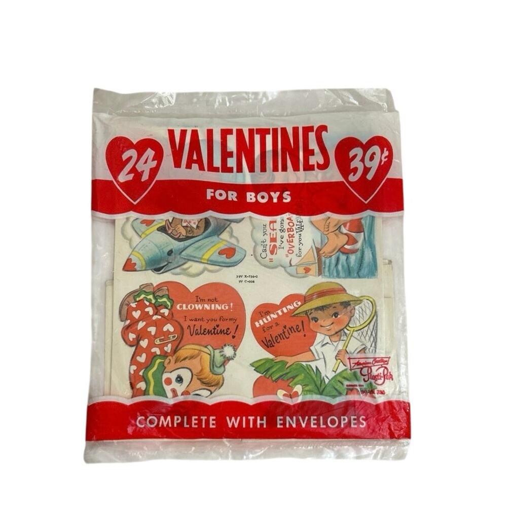 1950s Am Greetings "Plasti-Pak" 24 Valentines Cards for Boys, Sealed NOS USA, #6